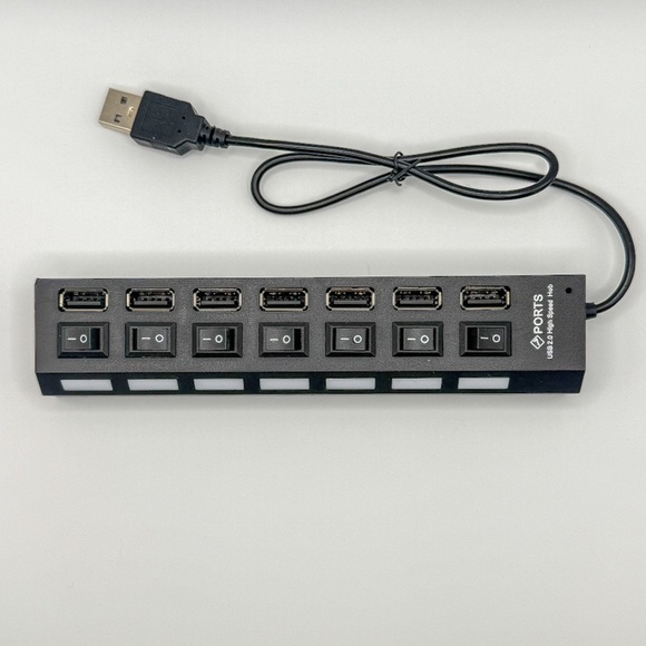 Brand New 7-Port USB 2.0 Hub with Switches & LED Lights - Picture 2 of 8